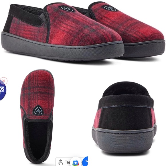 ARIAT New in Gift Tin Plaid Felt Men’s Fleece Slippers - Picture 13 of 14